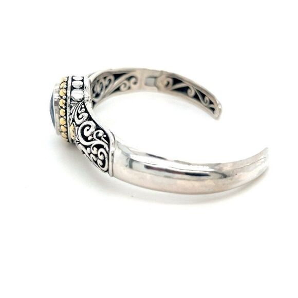 18k Gold/925 Silver Lapis Lazuli Open Cuff - Picture 5 of 11